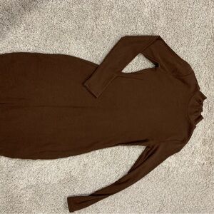 Mock Neck Brown Fitted Dress
